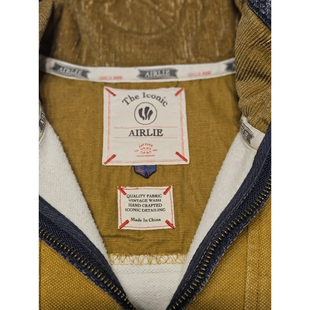 Fat Face Airlie Sweatshirt Mens XL Mustard Yellow Navy Blue Quarter Zip Pullover